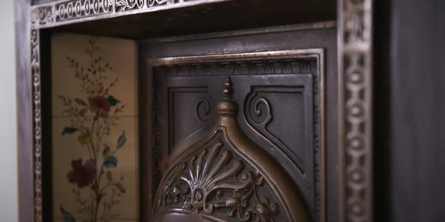 Close-up of a fireplace hood.