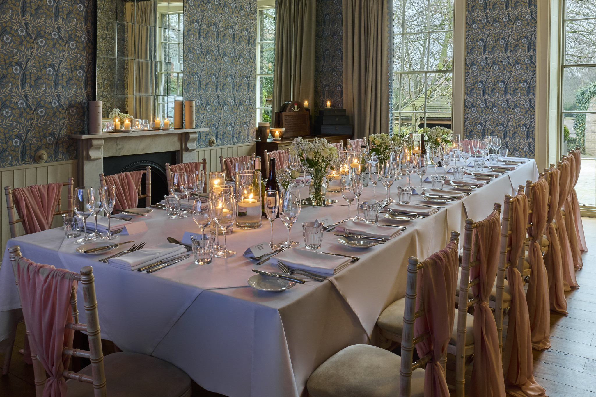 Formally set dining room table for an elegant dinner.