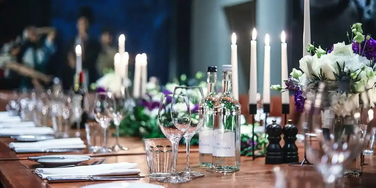 HDV Edinburgh Private Dining with wine glasses and candles on wooden table (1)