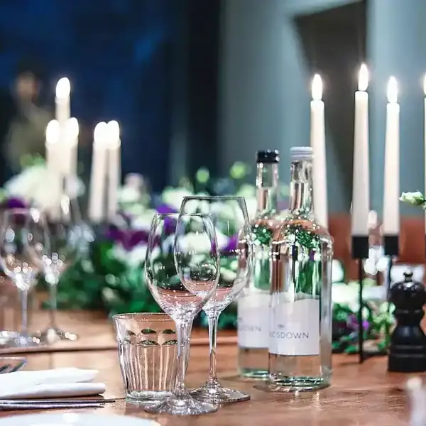 HDV Edinburgh Private Dining with wine glasses and candles on wooden table (1)