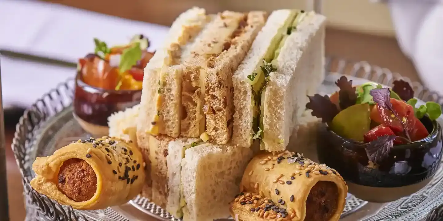 HDV Afternoon Tea with finger sandwiches on a glass plate (6)