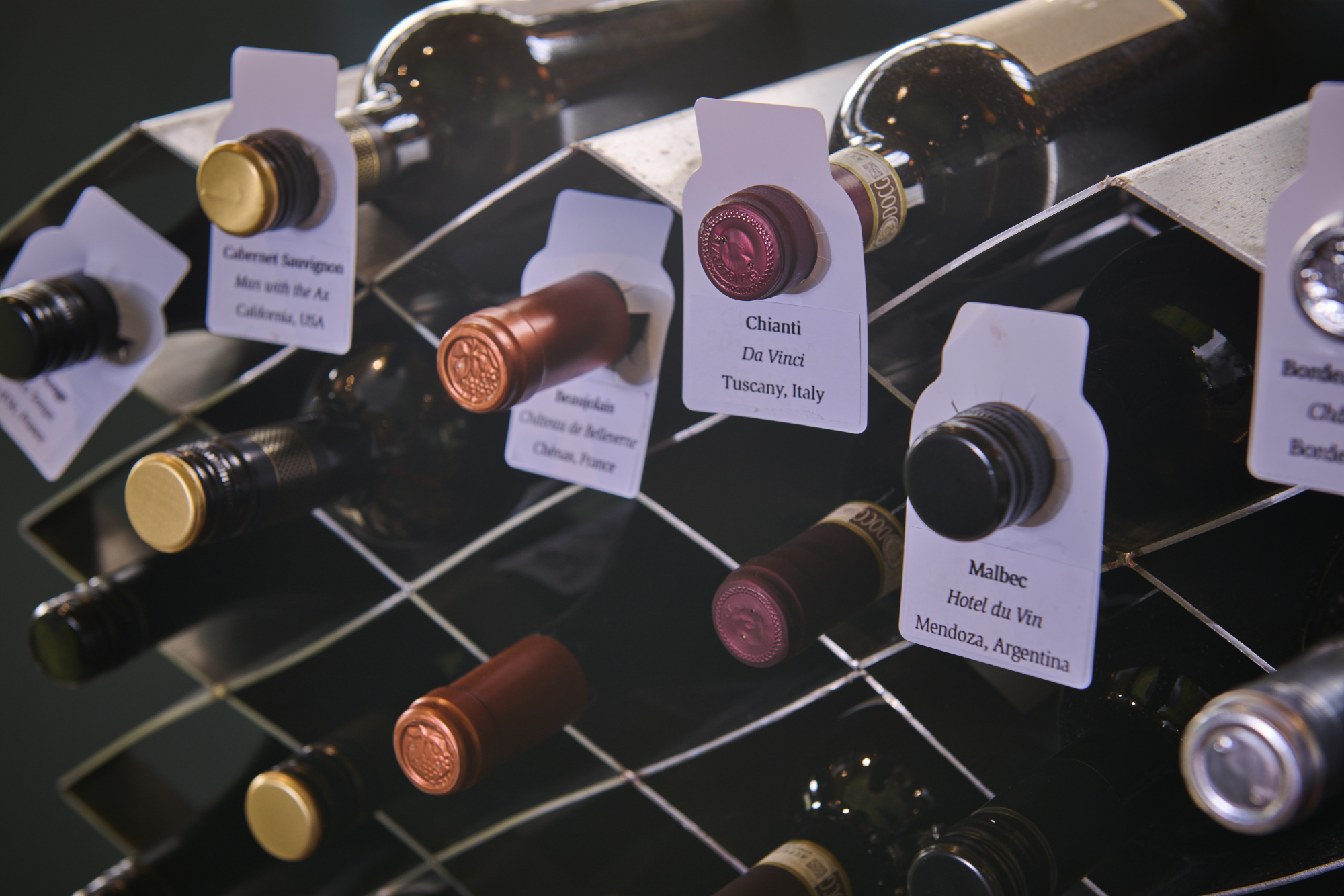 close up of a wine shelf 