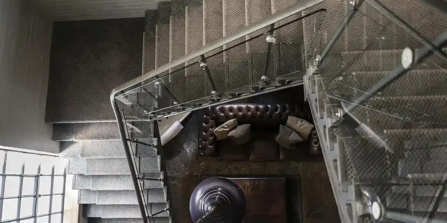 An aerial perspective of a staircase.