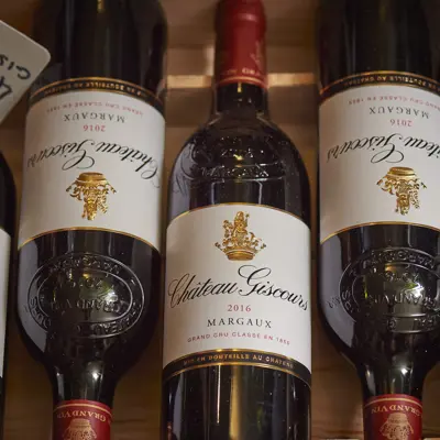 Close up of bottles of wine